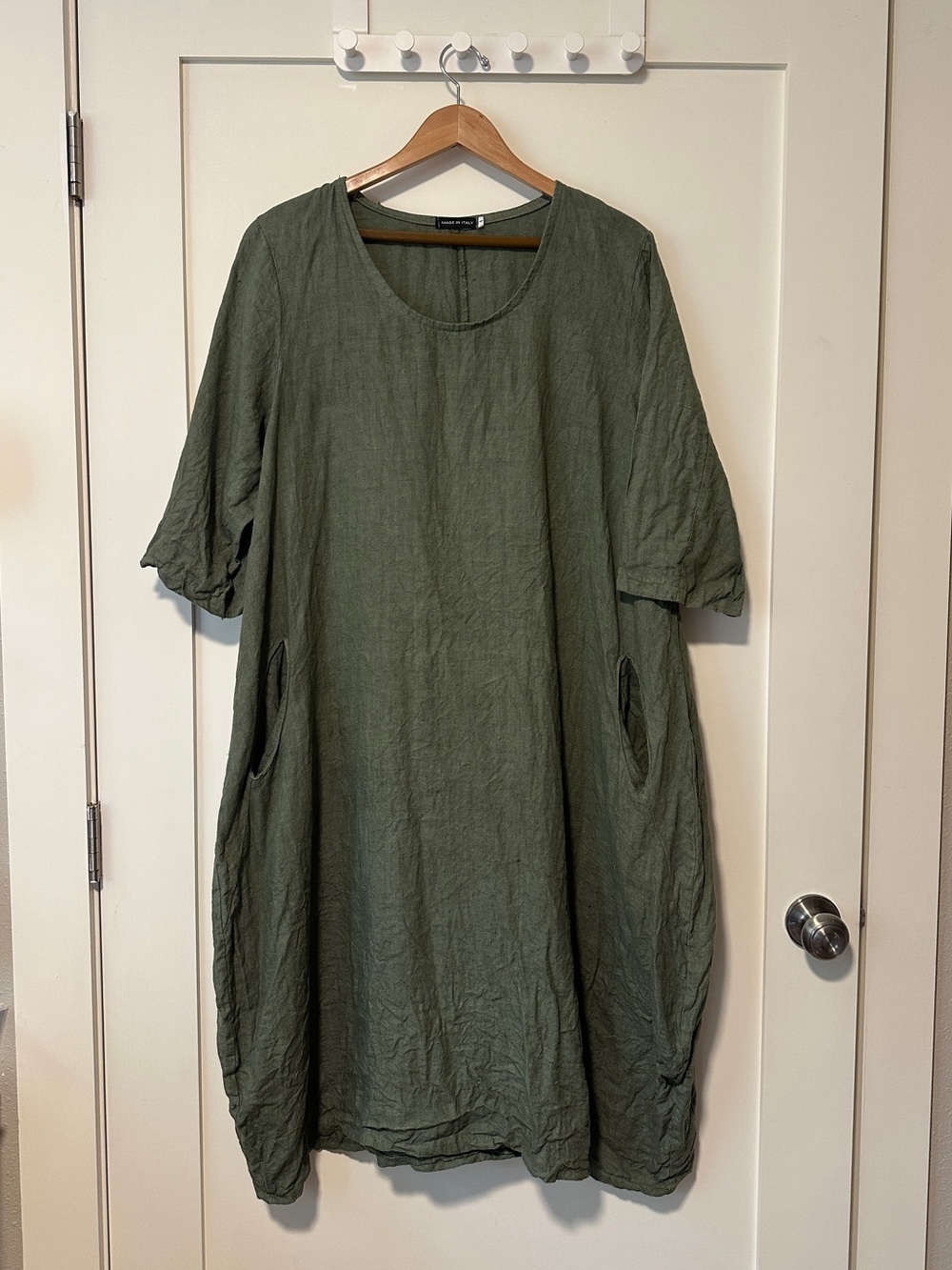 Relaxed Olive Green linen Dress made in Italy